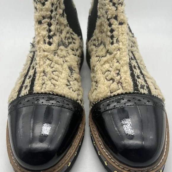 Free People Leather and Atlas Textile Chelsea Boots Size 37 Beige Black Boho - Picture 3 of 10